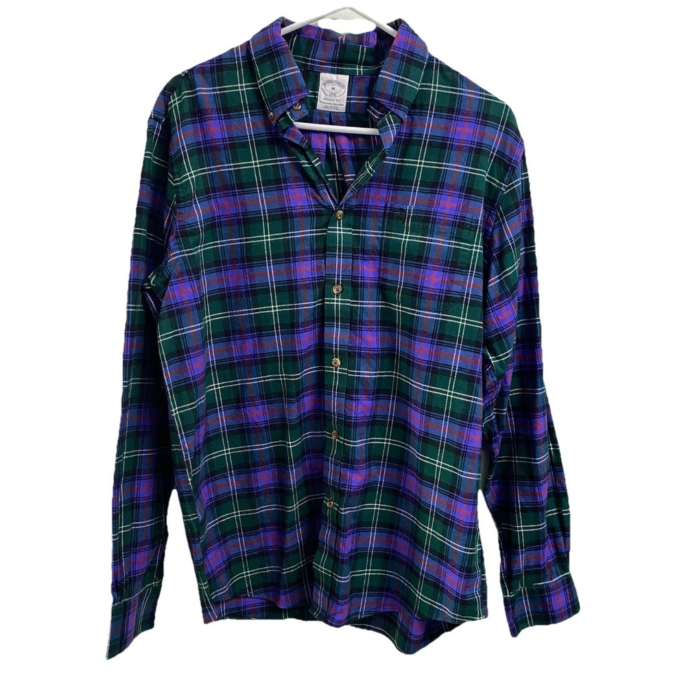 Brooks Brothers Men's 1818 Regent fit Purple&Green Flannel Button-down Shirt M